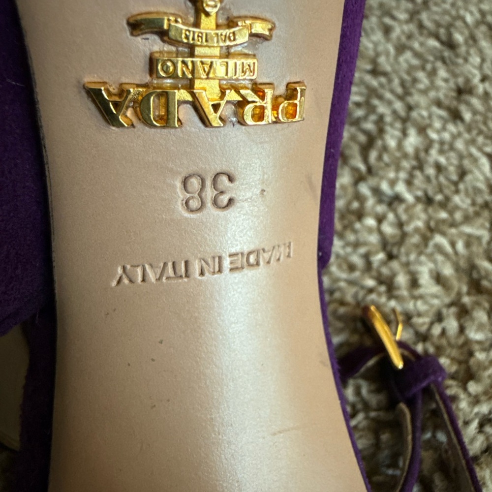 Prada Women’s Purple Suede Lattice Slingback Platform High Heel Sandals - Picture 11 of 12